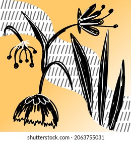Vector abstract hand drawn illustration with liquid shapes, geometric elements and plants. It can be used as a background, backdrop for web design, banner, etc.