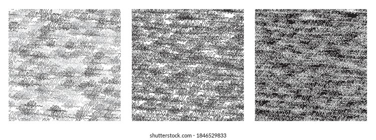 Las líneas dibujadas a mano abstractas vectoriales se ajustan perfectamente. Fondo de textura, color blanco y negro.