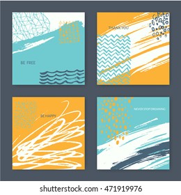 Vector abstract hand drawn painted backgrounds. Set of four abstract designs. Brochure cover design. 
