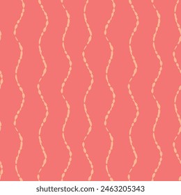 Vector abstract hand drawn peach pink color doodle waves. Seamless geometric pattern on hot pink background. Abstract linear backdrop. Great for tropical, summer, vacation products