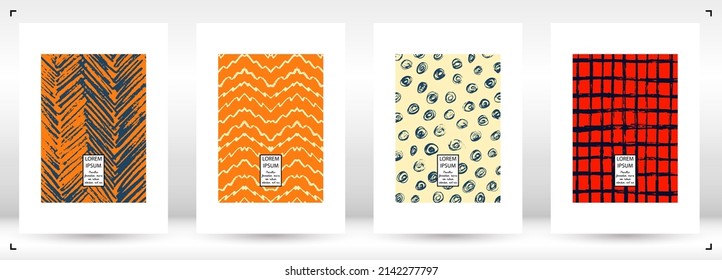 Vector Abstract Hand Drawn Scribble Cover Set. Minimal Artistic Sketch Poster. Collection of Simple Graphic Doodle Designs for Flyers, Cards, Brochure, Annual Report and other Ideas for Business.