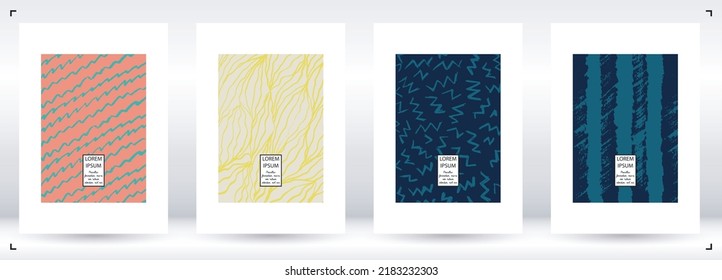 Vector Abstract Hand Drawn Scribble Cover. Minimal Artistic Sketch Poster. Collection of Simple Graphic Doodle Designs for Flyers, Cards, Brochure, Annual Report and other Ideas for Your Business.