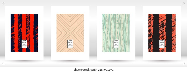 Vector Abstract Hand Drawn Scribble Cover Set. Minimal Artistic Sketch Poster. Collection of Simple Graphic Doodle Designs for Flyers, Cards, Brochure, Annual Report and other Ideas for Business.
