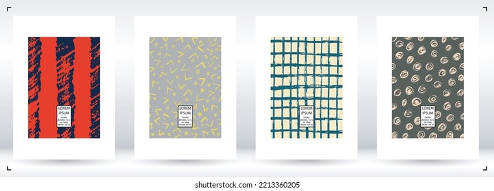 Vector Abstract Hand Drawn Scribble Cover Set. Minimal Artistic Sketch Poster. Collection of Simple Graphic Doodle Designs for Flyers, Cards, Brochure, Annual Report and other Ideas for Business.