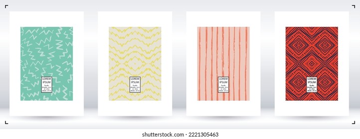 Vector Abstract Hand Drawn Scribble Cover Set. Minimal Artistic Sketch Poster. Collection of Simple Graphic Doodle Designs for Flyers, Cards, Brochure, Annual Report and other Ideas for Business.