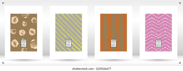 Vector Abstract Hand Drawn Scribble Cover Set. Minimal Artistic Sketch Poster. Collection of Simple Graphic Doodle Designs for Flyers, Cards, Brochure, Annual Report and other Ideas for Business.