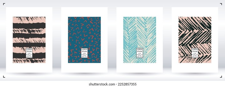 Vector Abstract Hand Drawn Scribble Cover. Minimal Artistic Sketch Poster. Collection of Simple Graphic Doodle Designs for Flyers, Cards, Brochure, Annual Report and other Ideas for Your Business.