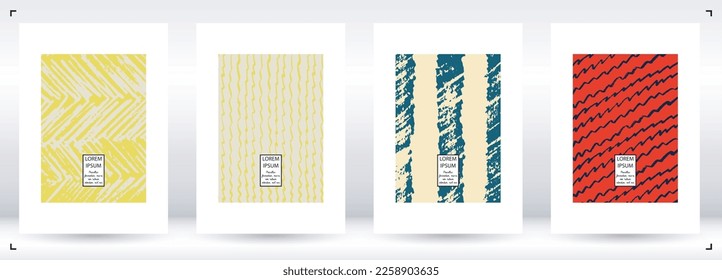 Vector Abstract Hand Drawn Scribble Cover Set. Minimal Artistic Sketch Poster. Collection of Simple Graphic Doodle Designs for Flyers, Cards, Brochure, Annual Report and other Ideas for Business.