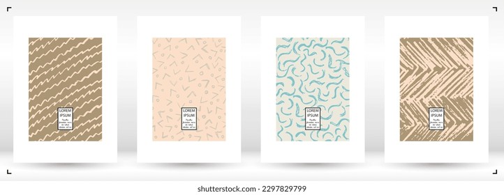 Vector Abstract Hand Drawn Scribble Cover. Minimal Artistic Sketch Poster. Collection of Simple Graphic Doodle Designs for Flyers, Cards, Brochure, Annual Report and other Ideas for Your Business.