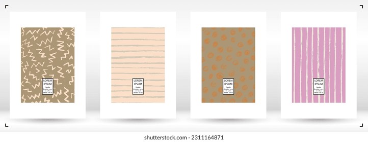 Vector Abstract Hand Drawn Scribble Cover Set. Minimal Artistic Sketch Poster. Collection of Simple Graphic Doodle Designs for Flyers, Cards, Brochure, Annual Report and other Ideas for Business.