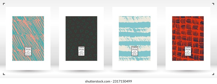 Vector Abstract Hand Drawn Scribble Cover Set. Minimal Artistic Sketch Poster. Collection of Simple Graphic Doodle Designs for Flyers, Cards, Brochure, Annual Report and other Ideas for Business.