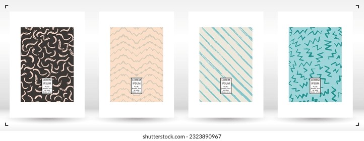 Vector Abstract Hand Drawn Scribble Cover Set. Minimal Artistic Sketch Poster. Collection of Simple Graphic Doodle Designs for Flyers, Cards, Brochure, Annual Report and other Ideas for Business.