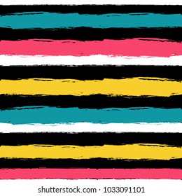 Vector abstract hand drawn seamless pattern with striped geometric and brush painted elements. Textured background for poster, card, textile, wallpaper template.