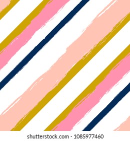 Vector abstract hand drawn seamless pattern with striped geometric and brush painted elements. Textured background for poster, card, textile, wallpaper template.