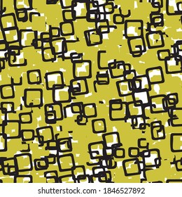 Vector abstract hand drawn seamless pattern. Texture background, yellow and black colored shapes and lines.