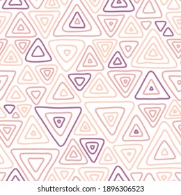 Abstrakte handgezeichnete Vektormuster ohne Grenzen. Dreiecksdoodle-Hintergrund auf rosafarbenem und violettem Hintergrund.