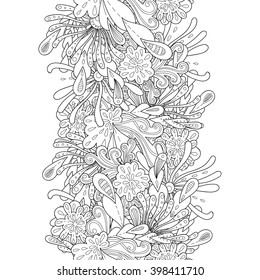 Vector abstract hand drawn seamless border. Doodle wavy decorative element.
