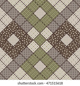 Vector abstract hand drawn seamless patchwork pattern with floral ornaments, stylized flowers, dots, plants and lace. Vintage boho style.