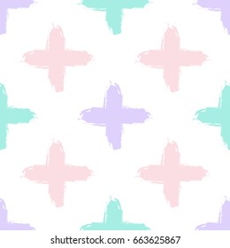 Vector abstract hand drawn seamless pattern with geometric and brush painted elements. Textured background with pastel colors. Poster, card, textile, wallpaper template.