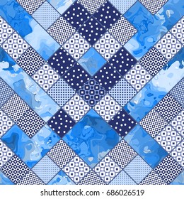 Vector abstract hand drawn seamless patchwork pattern with floral and geometric ornaments, stylized dots and lace. Vintage boho style.