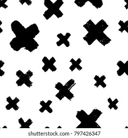 Vector abstract hand drawn seamless cross pattern. Black and white doodle universal background made with watercolor, ink and marker. Trendy scandinavian design for fashion textile print.