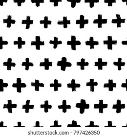 Vector abstract hand drawn seamless cross pattern. Black and white doodle universal background made with watercolor, ink and marker. Trendy scandinavian design for fashion textile print.