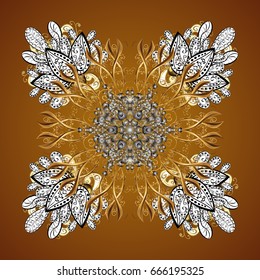 Vector with abstract hand drawn snowflakes design on a brown background. Hand painted pattern.