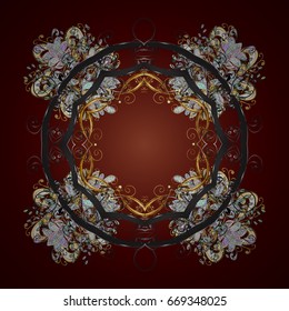 Vector with abstract hand drawn snowflakes design on a brown background.