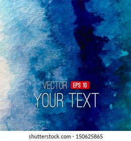 Vector abstract hand drawn watercolor background. Blue watercolor banner template. Painting. Watercolor splash. Vector illustration with empty space for your text.