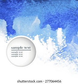 Vector abstract hand drawn watercolor background. Blue watercolor banner template. Painting. Watercolor splash. Vector illustration with empty space for your text.
