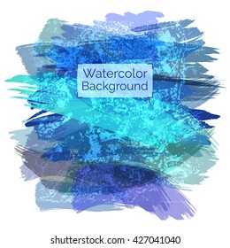 Vector abstract hand drawn watercolor background. Blue watercolor banner template. Watercolor splash. Vector illustration with empty space for your text.