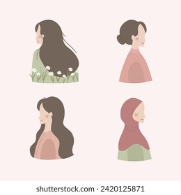 colección de retratos de mujeres dibujadas a mano por vectores abstractos