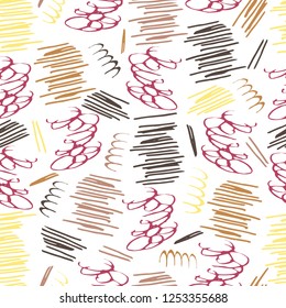 Vector abstract hand drawned eltments pattern on white background. Strokes, circles, lines, sprirals.