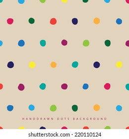Vector abstract hand painted multicolored dots on beige background