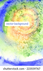 Vector abstract hand painted watercolor background.Decorative chaotic texture for scrapbook pages, banner, poster, cards, web. Handmade overlay backdrop. Bright artistic painting on paper. 