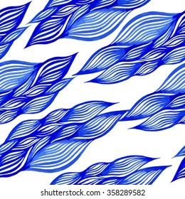 Vector abstract hand-drawn blue waves seamless pattern. Seamless pattern can be used for wallpaper, pattern fills, web page background, surface textures.