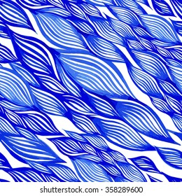 Vector abstract hand-drawn blue waves seamless pattern. Seamless pattern can be used for wallpaper, pattern fills, web page background, surface textures.