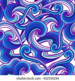 Vector abstract hand-drawn blue waves seamless pattern. Seamless pattern can be used for wallpaper, pattern fills, web page background, surface textures.