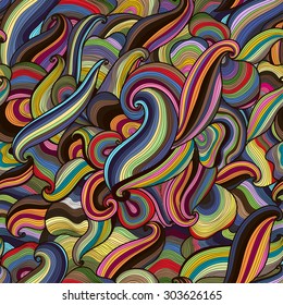 Vector abstract hand-drawn brightly colored waves seamless pattern. Seamless pattern can be used for wallpaper, pattern fills, web page background, surface textures.
