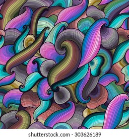 Vector abstract hand-drawn brightly colored waves seamless pattern. Seamless pattern can be used for wallpaper, pattern fills, web page background, surface textures.