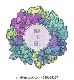 Vector abstract hand-drawn card. Fancy floral background