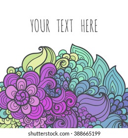 Vector abstract hand-drawn card. Fancy floral background