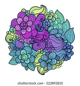 Vector abstract hand-drawn card with flowers. Fancy floral background