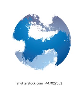 Vector abstract hand-drawn grunge brush strokes in the form of destroyed blue sphere on a white background. Brush smear stain texture. Vector abstract illustration.