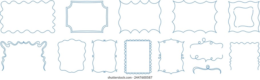 Ilustración abstracta dibujada a mano de Vector en estilo simple lineal mínimo, marcos decorativos para impresiones, invitaciones, tarjetas con lazos y cintas