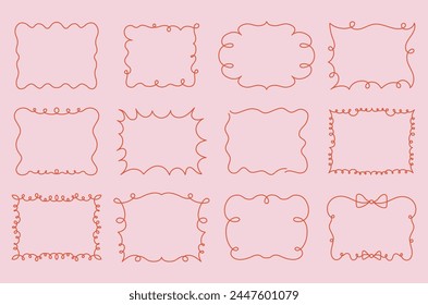 Vector abstract hand-drawn illustration in simple linear minimal style, decorative frames for prints, invitations, cards with bows and ribbons