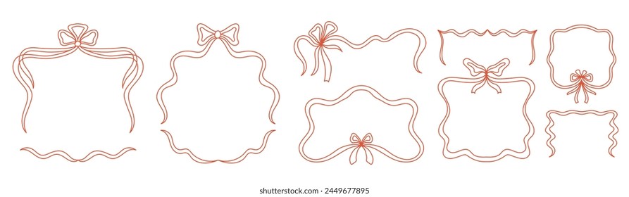 Vektorgrafik Abstrakte handgezeichnete Illustration im schlichten geradlinigen Minimalstil, dekorative Rahmen für Drucke, Einladungen, Karten mit Schleifen und Bändern