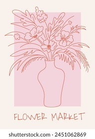 Vector abstract hand-drawn illustration in simple linear minimal style, floral decoration and frame for prints, invitations, cards