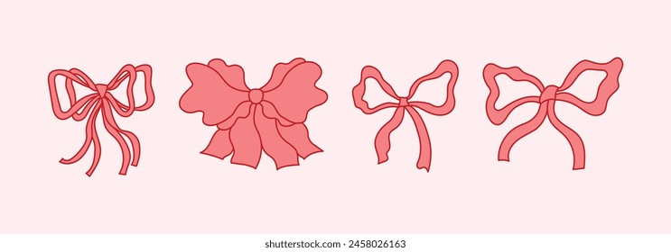 Ilustración abstracta dibujada a mano de Vector en estilo simple lineal mínimo, marcos decorativos para impresiones, invitaciones, tarjetas con lazos y cintas
