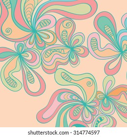 Vector abstract hand-drawn pattern with flowers, colorful background.